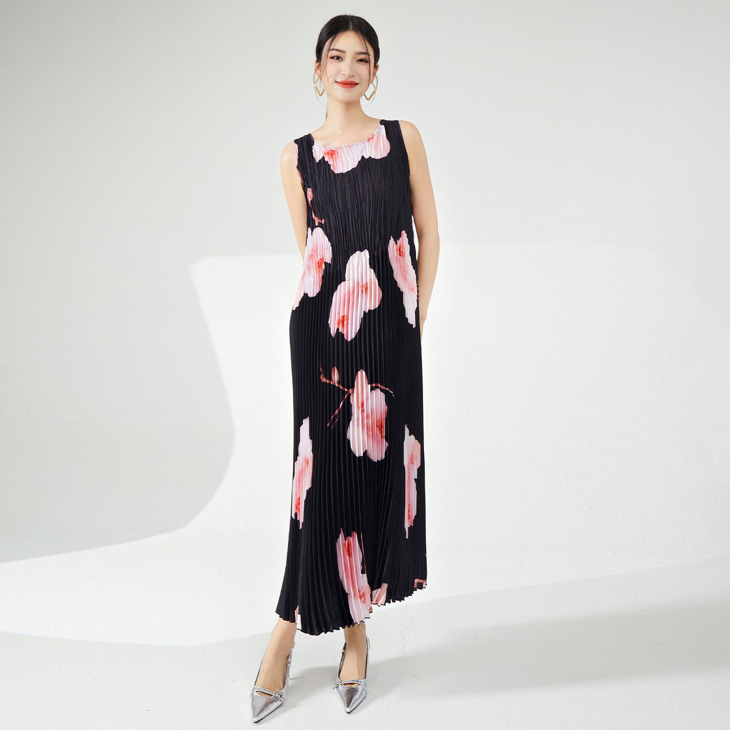 dress women's summer hot sale new vest skirt fashion printing lace-up thin temperament medium and long dress