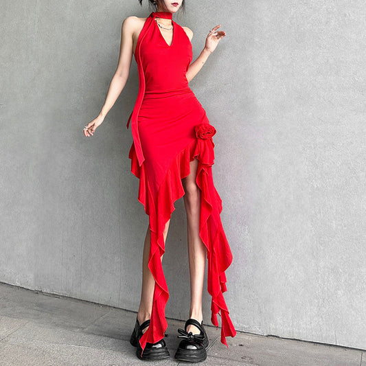 2025 Popular,  and 2023 spring and summer women's clothing new trendy fashion solid color sexy backless slim neck dress