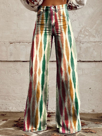 qgtao pants Rainbow Women's Wide-Leg Pants New Thermal Transfer plus Size Flared Pants Women's Trousers