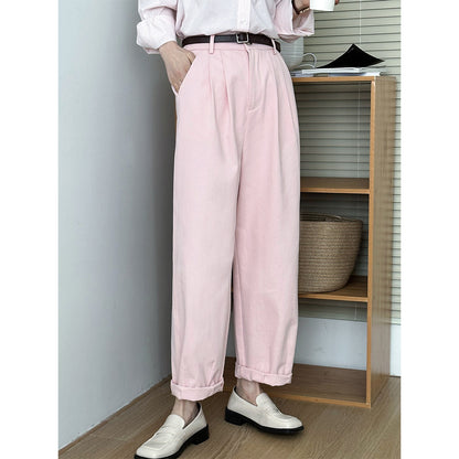 2025 2025 spring Harlan pants thin black elastic waist straight pants women's nine-point suit pants casual pants 1015
