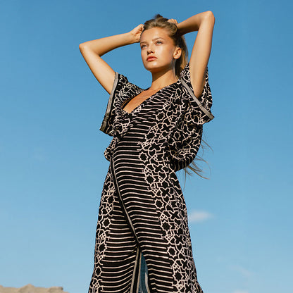 2025 summer new beachwear women, loose snake print bikini swimsuit blouse skirt women