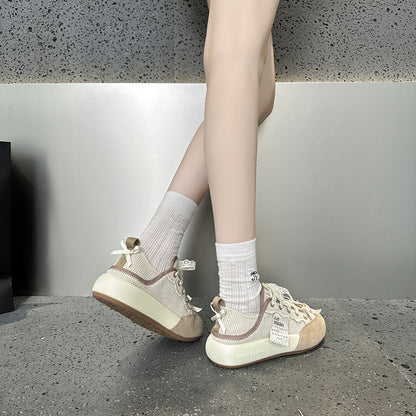 2025 Little white shoes women's popular new summer leather breathable mesh muffin casual shoes show small platform shoes