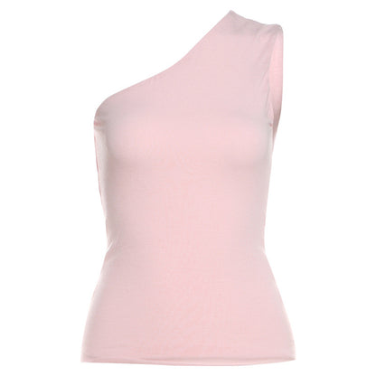 2025 style popular summer new women's clothing slim and thin design slanted shoulder small vest hip skirt