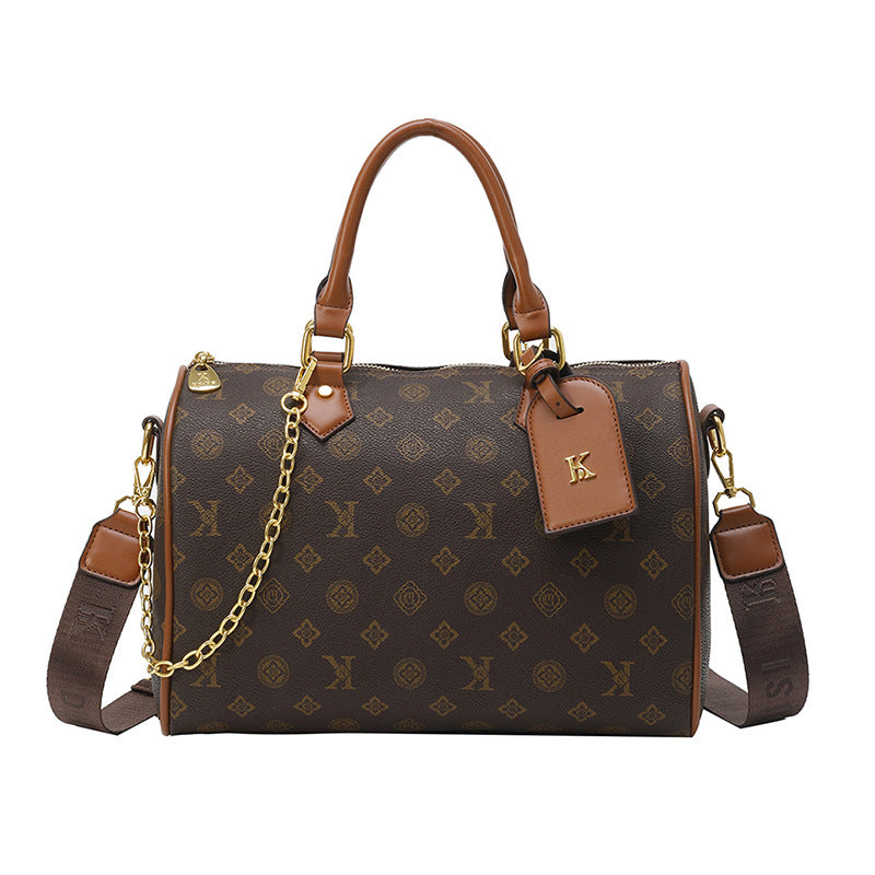 2025 Handbag New  retro Boston bag Textured printed women's shoulder bag Large capacity commuter can be messenger