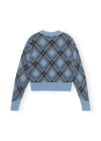 2025 GA Nordic women's clothing manufacturer autumn and winter women's sweater plaid profile round neck wool blended knitted pullover sweater women