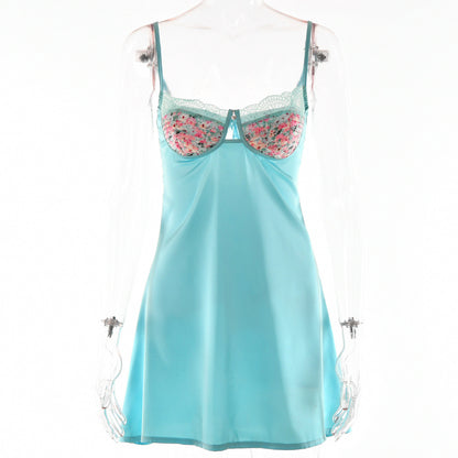 2025  Popular trade lace splicing sexy fun suspender short skirt strap low-cut dress summer women's versatile