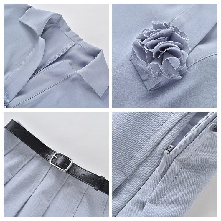 Autumn and winter new small fashion college style suit long-sleeved blazer pleated skirt two-piece set K8082