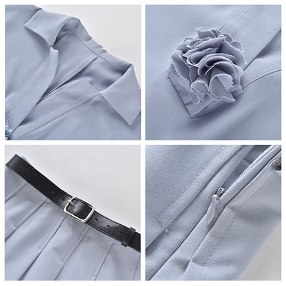 Autumn and winter new small fashion college style suit long-sleeved blazer pleated skirt two-piece set K8082