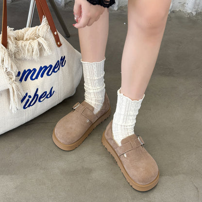 2025  Birkenstock shoes women's popular new shoes autumn and winter women's velvet one-pedal casual shoes trendy brand versatile board shoes