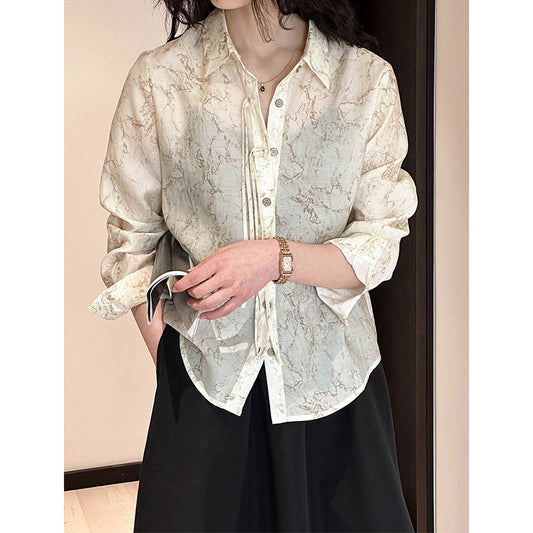 2025 2025 spring tangzhi new shirt women's Korean retro loose ink printing design top 2197