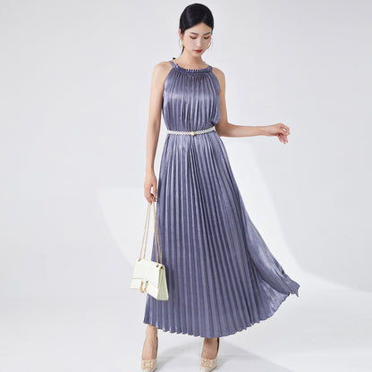 Neck dress women's high-end temperament sleeveless sexy vacation style elegant loose Popular style dress long dress