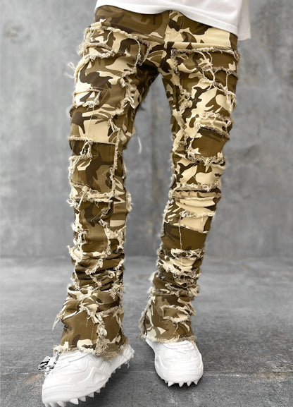 2025 Cross-border new men's denim straight pants, 2025 street fashion ins popular elastic sticker denim straight pants