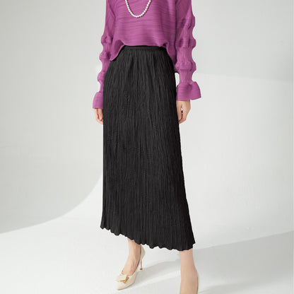 style skirt women's new fashion ins trendy solid color simple and versatile pleated medium and long straight skirt