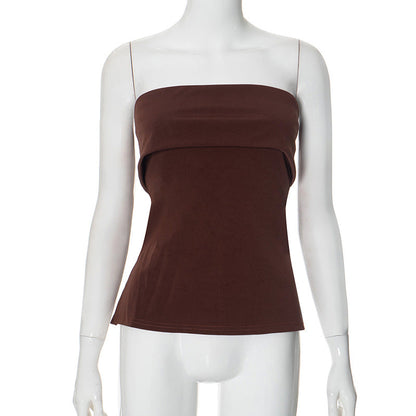 qgtao going out outfits  Women's Summer New Solid Color Sleeveless Backless Wide Lapel Slit Tube Top Sexy Top for Women