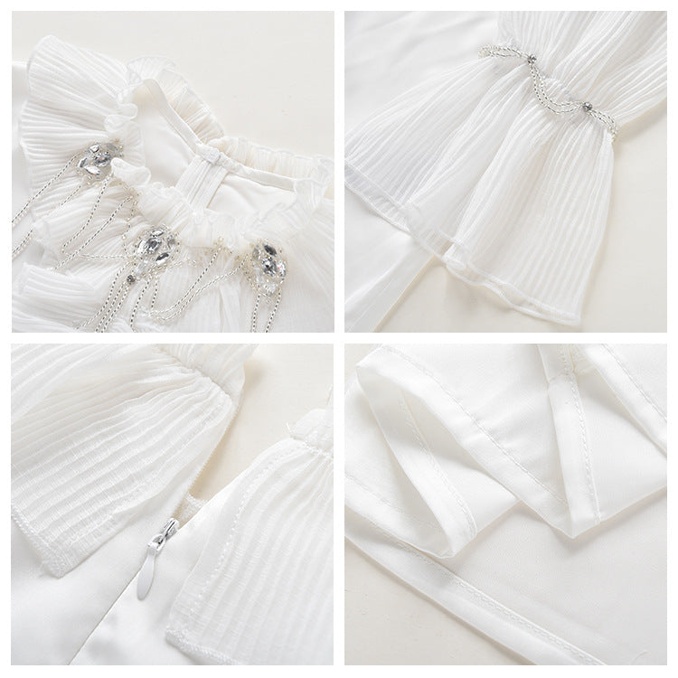 Autumn new small suit skirt court style white shirt high waist umbrella skirt fluffy skirt two-piece set K8080