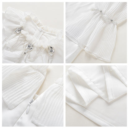 Autumn new small suit skirt court style white shirt high waist umbrella skirt fluffy skirt two-piece set K8080