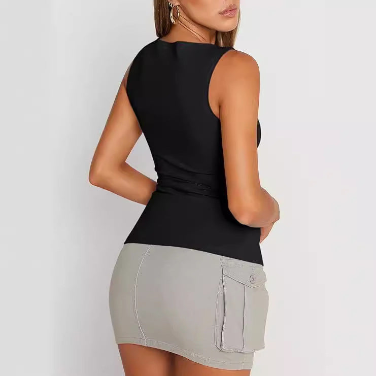 qgtao dti outfits Women's Pullover Sleeveless Hot Girl Outer Wear Square Collar Vest Women's Inner Wear Dopamine Top