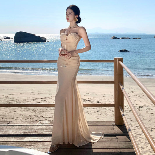 2025 Haute Sexy Backless Suspender Dress Feminine Birthday Evening Dress Seaside Vacation Long Skirt