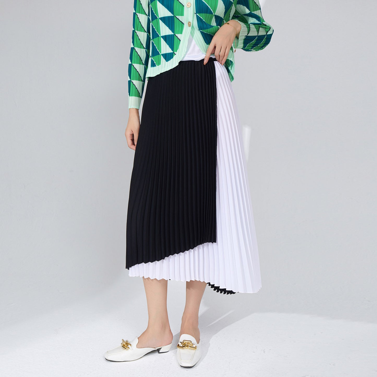 High waist and thin pleated skirt skirt medium and long spring and summer women's clothing new irregular design A-shaped skirt skirt