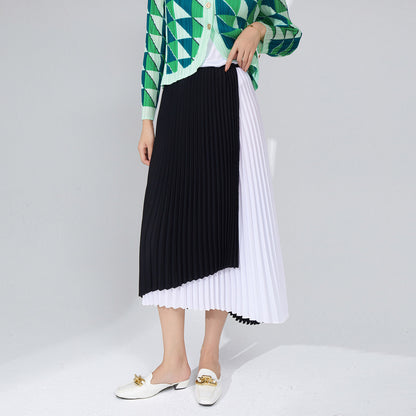 High waist and thin pleated skirt skirt medium and long spring and summer women's clothing new irregular design A-shaped skirt skirt