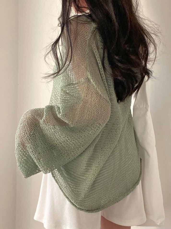 Oversized Long Sleeve Crochet Knit Top