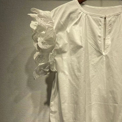 2025 Small women's clothing popular new sweet hollow embroidery age-reducing lace small flying sleeve shirt women's summer 31425