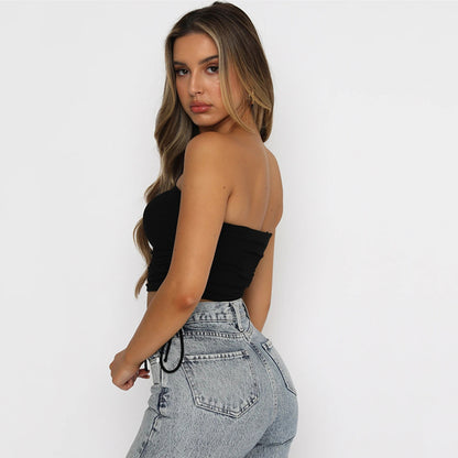 2025  New women's clothing  summer new sleeveless top sexy backless drawstring Internet celebrity temperament tube top women