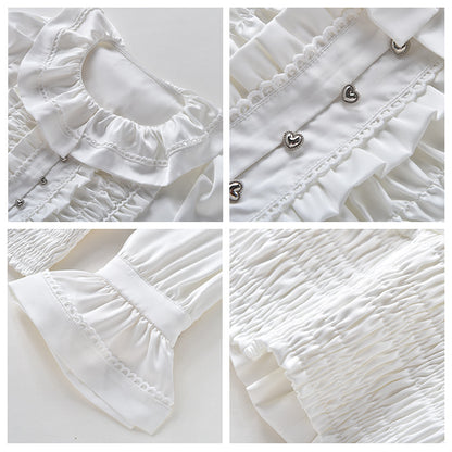 Early autumn fashion Popular style suit women's small white ruffle edge shirt split skirt two-piece set K8072