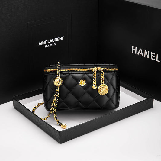 2025 Women's bag Xiaoxiangfeng chain box bag popular new soft leather diamond bag fashionable shoulder messenger bag women's bag