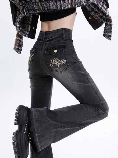qgtao 2000s fashion Vintage Washed Jeans Women's High Waist Skinny 2024 New Autumn American Style Frayed Flared Horseshoe Pants