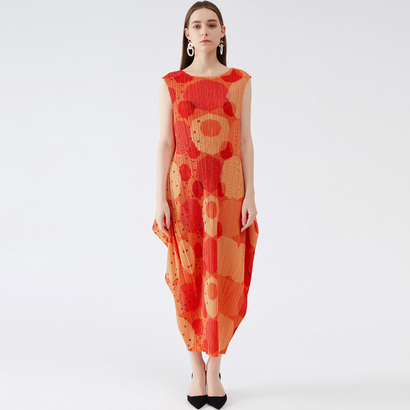 Miyake large-size women's clothing 2025 new summer dress Korean version lantern long skirt age-reducing Popular style and thin clothing