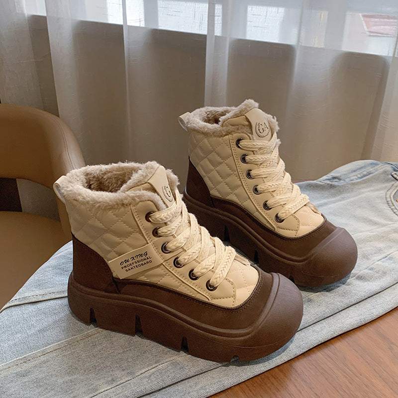 popular winter velvet little white shoes new Korean version ins female students thick-soled heightening sports board shoes casual HY618