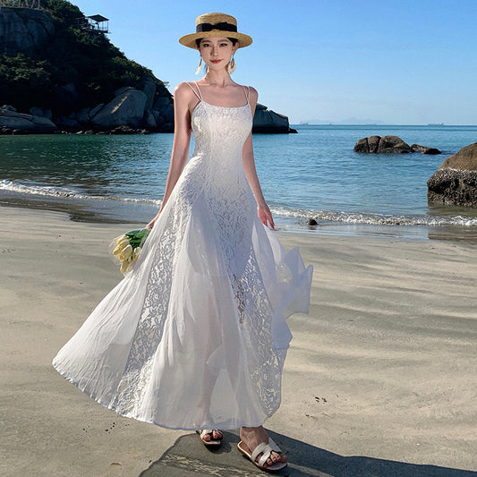 2025 Super fairy pendulum  Bali travel photo beach dress women's Sanya seaside vacation wind backless high-end dress