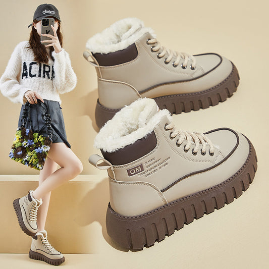 ins tide velvet Martin boots women's popular winter new casual shoes heightening student thermal locomotive boots KT2816