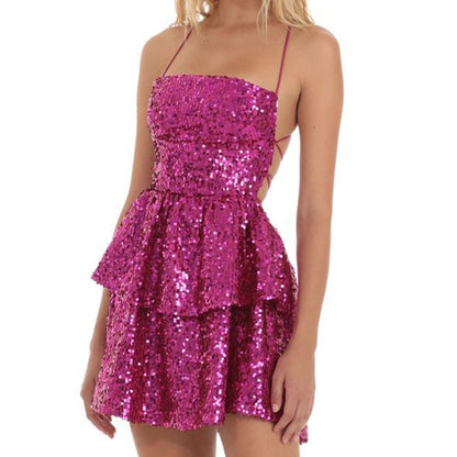 qgtao pop culture dress to impress Women's New Fashion Sequined Dress High-Grade Sequined Suspender Skirt Sexy Backless Short Skirt Evening Dress