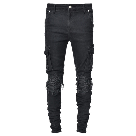 2025 2025 Express new denim men's pants New Popular trade ripped trend black slim denim pants men
