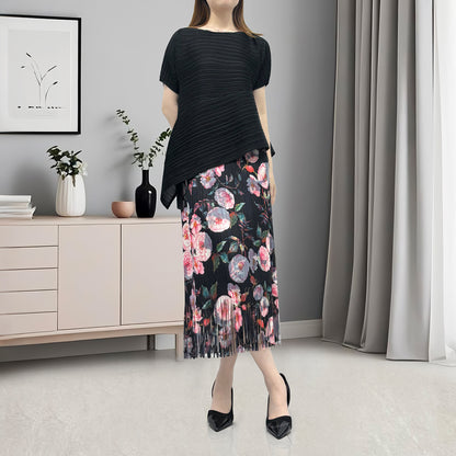 recommends fashion suit women's clothing summer fashion temperament commuting black printing versatile two-piece set