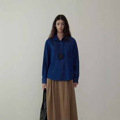 qgtao 2000s fashion Autumn New Simple Retro Style Distressed Loose All-Match Denim Shirt 2090