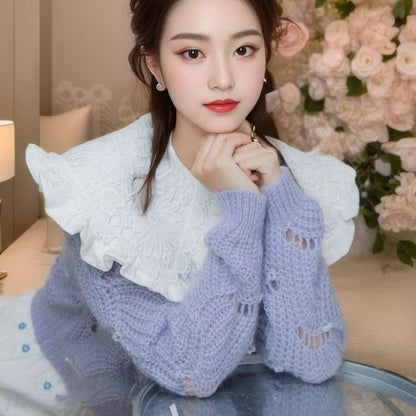 Autumn and winter short mohair sweater cardigan women's fashion design sense niche Korean version doll collar knitted coat