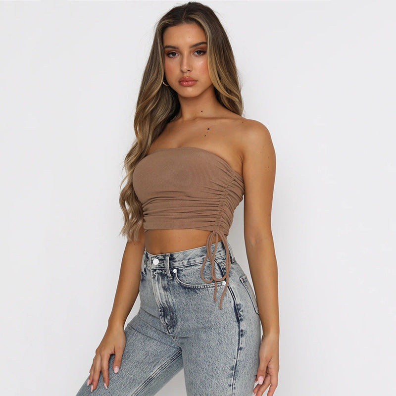 2025  New women's clothing  summer new sleeveless top sexy backless drawstring Internet celebrity temperament tube top women