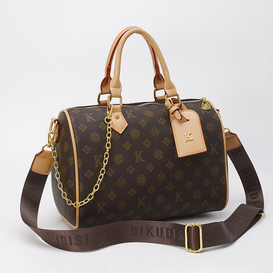 2025 Handbag New  retro Boston bag Textured printed women's shoulder bag Large capacity commuter can be messenger