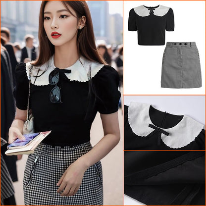 Qiandongge A-shaped short skirt for women's autumn and winter new temperament hip skirt for small people, high waist and thin skirt J4110