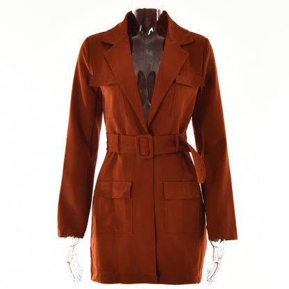 2025  spring and summer Popular trade new medium and long suit cardigan with lapel collar long sleeve large size women's clothing  style hot sale