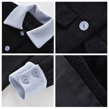temperament wind single-breasted contrasting color splicing short coat women's autumn and winter retro black blazer K7151