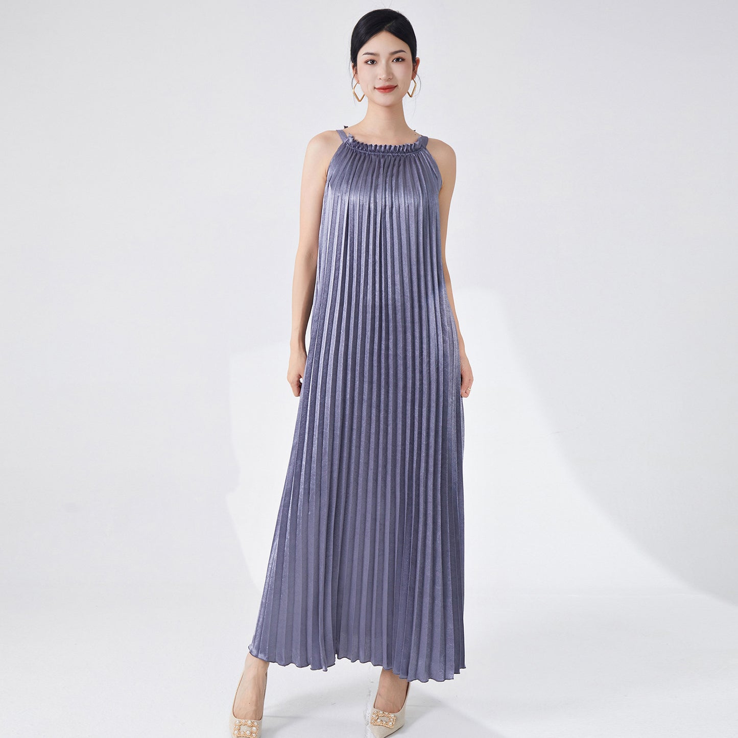 Neck dress women's high-end temperament sleeveless sexy vacation style elegant loose Popular style dress long dress