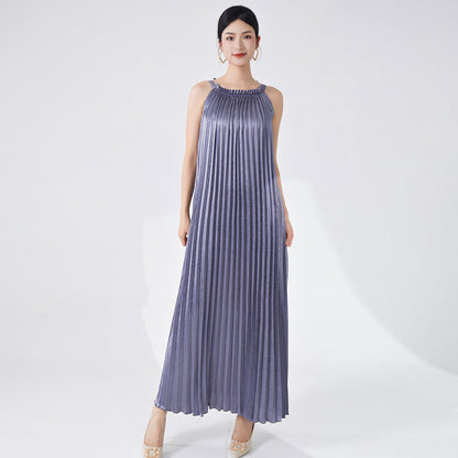 Neck dress women's high-end temperament sleeveless sexy vacation style elegant loose Popular style dress long dress