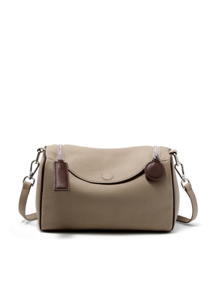 2025 Versatile and simple first-layer cowhide women's bag, genuine leather Boston bag, shoulder messenger bag, textured pillow bag.