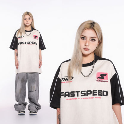 2025 JT921 2025n Street 2025 Summer Letter Premium Design Men's Loose Splicing Suede Short Sleeve T-Shirt