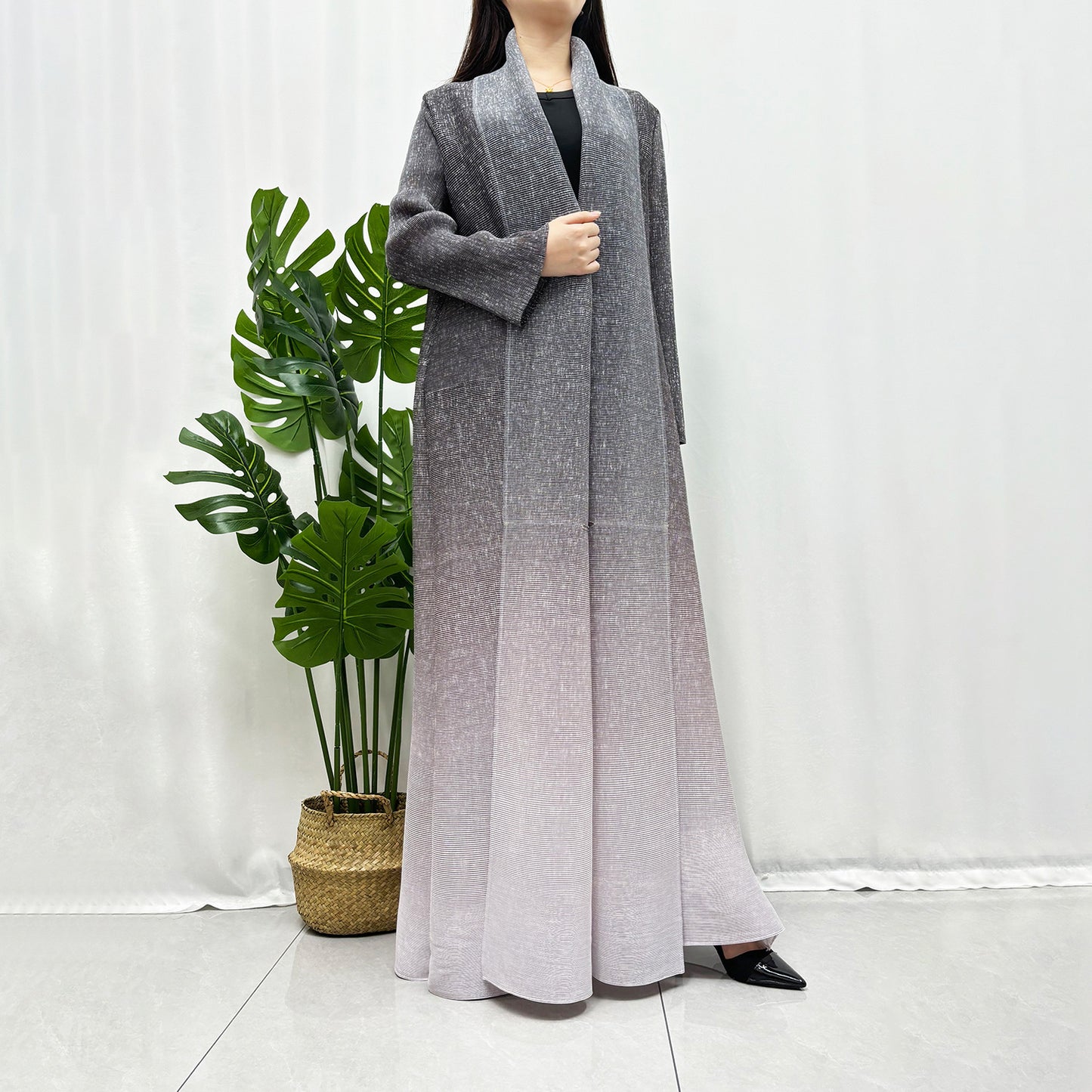 Hot trade hot trench coat light luxury high sense long fashion gradual change lapel Muslim robe temperament jacket