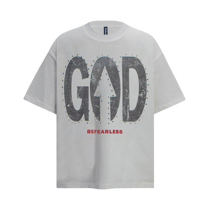 2025 6095 2025n street 2025 summer retro letter bead print design high-end men's loose short-sleeved T-shirt